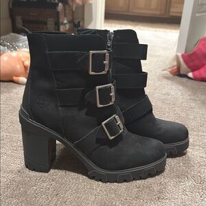 Timberland Black Heeled Boots with Silver Buckle